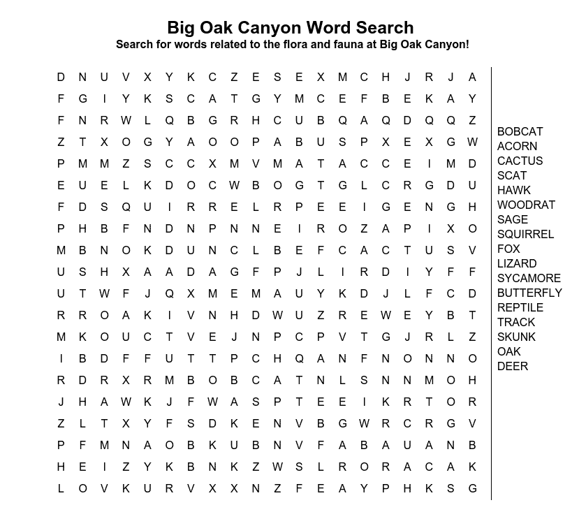 word search activity page